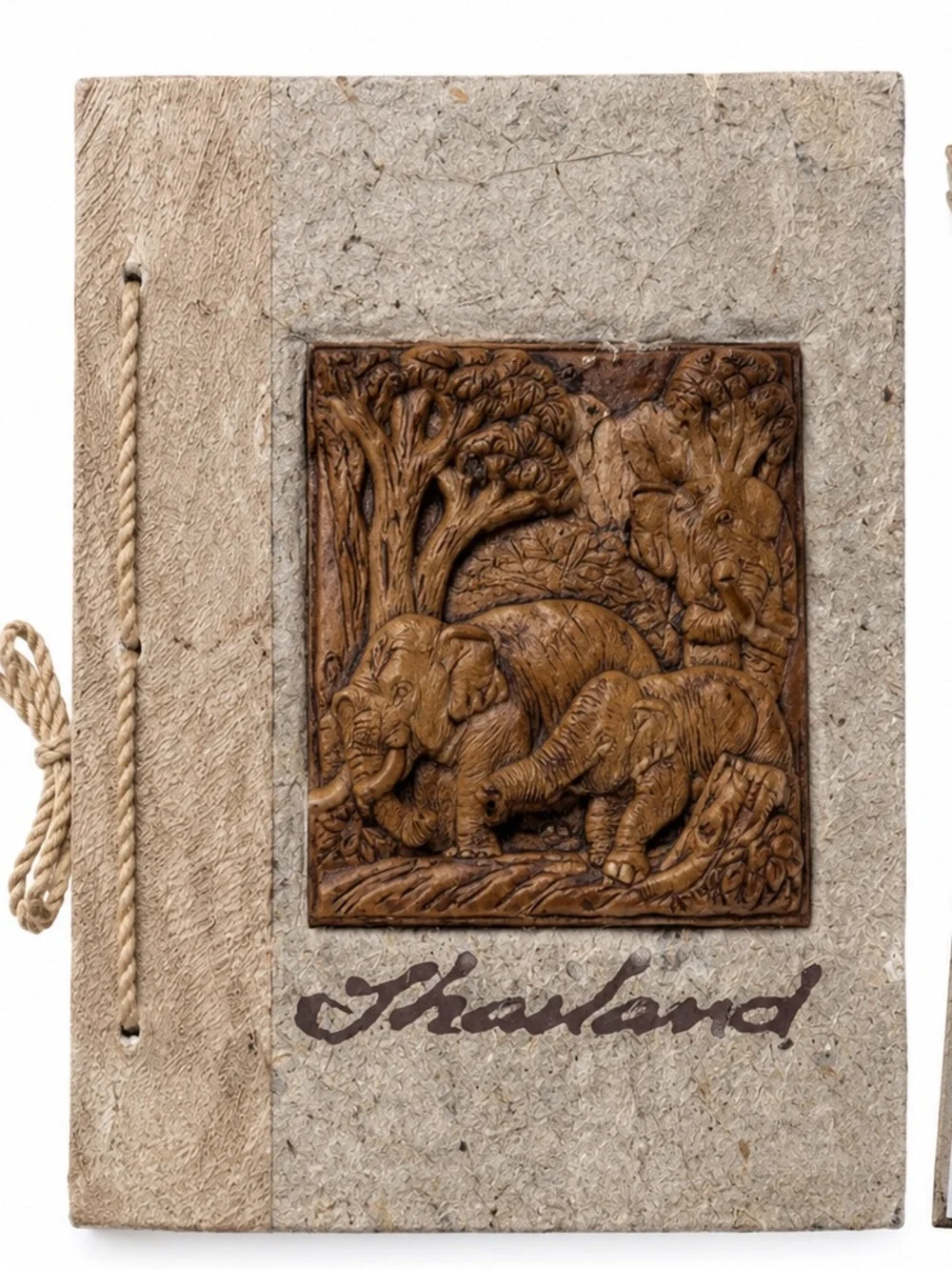 New Carved Wood Elephant Notebook- banana leaf handmade - boho safari